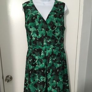 Green and black floral midi dress size 14